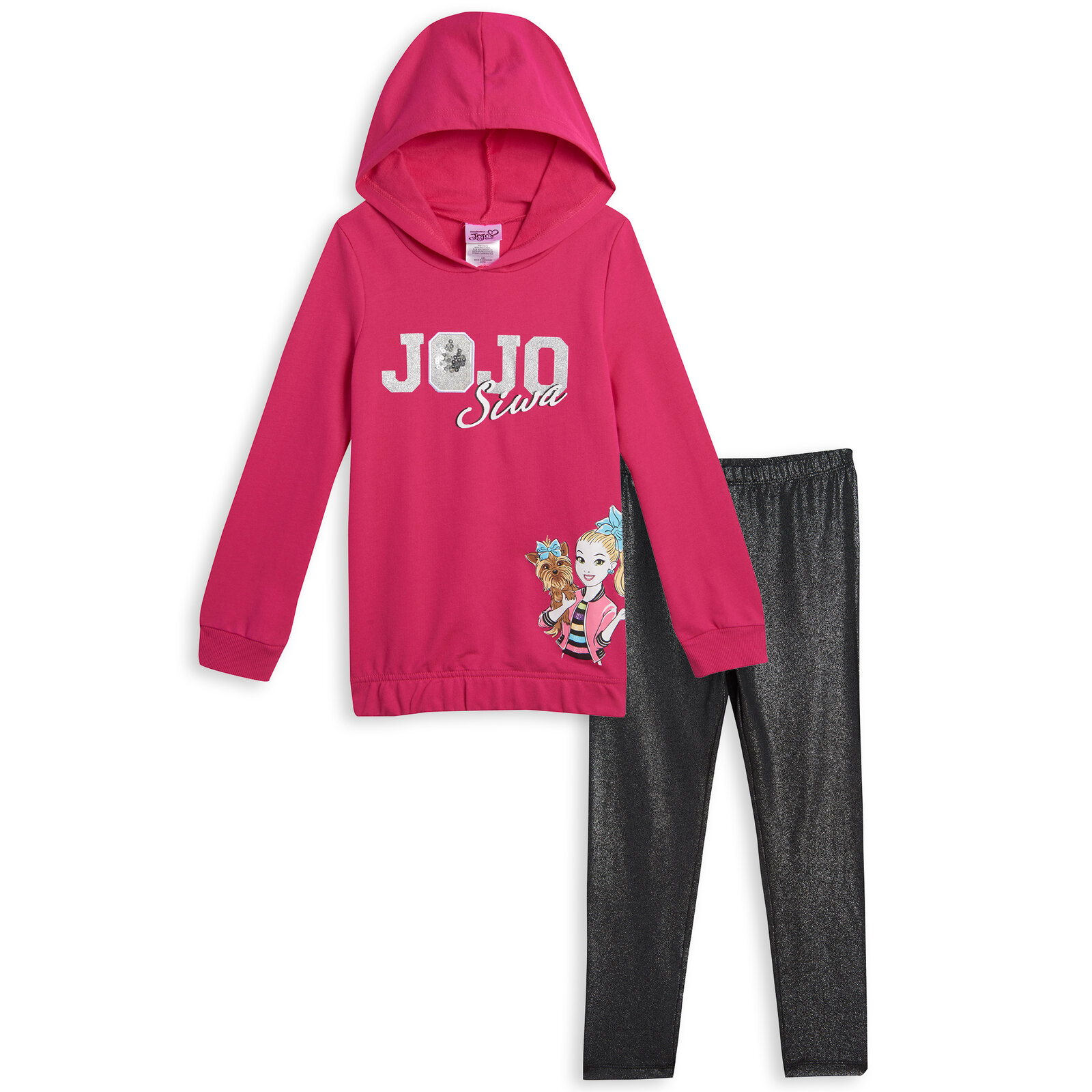 JoJo Siwa Jojo Siwa Bow Bow French Terry T-Shirt and Leggings Outfit Set Toddler to Big Kid